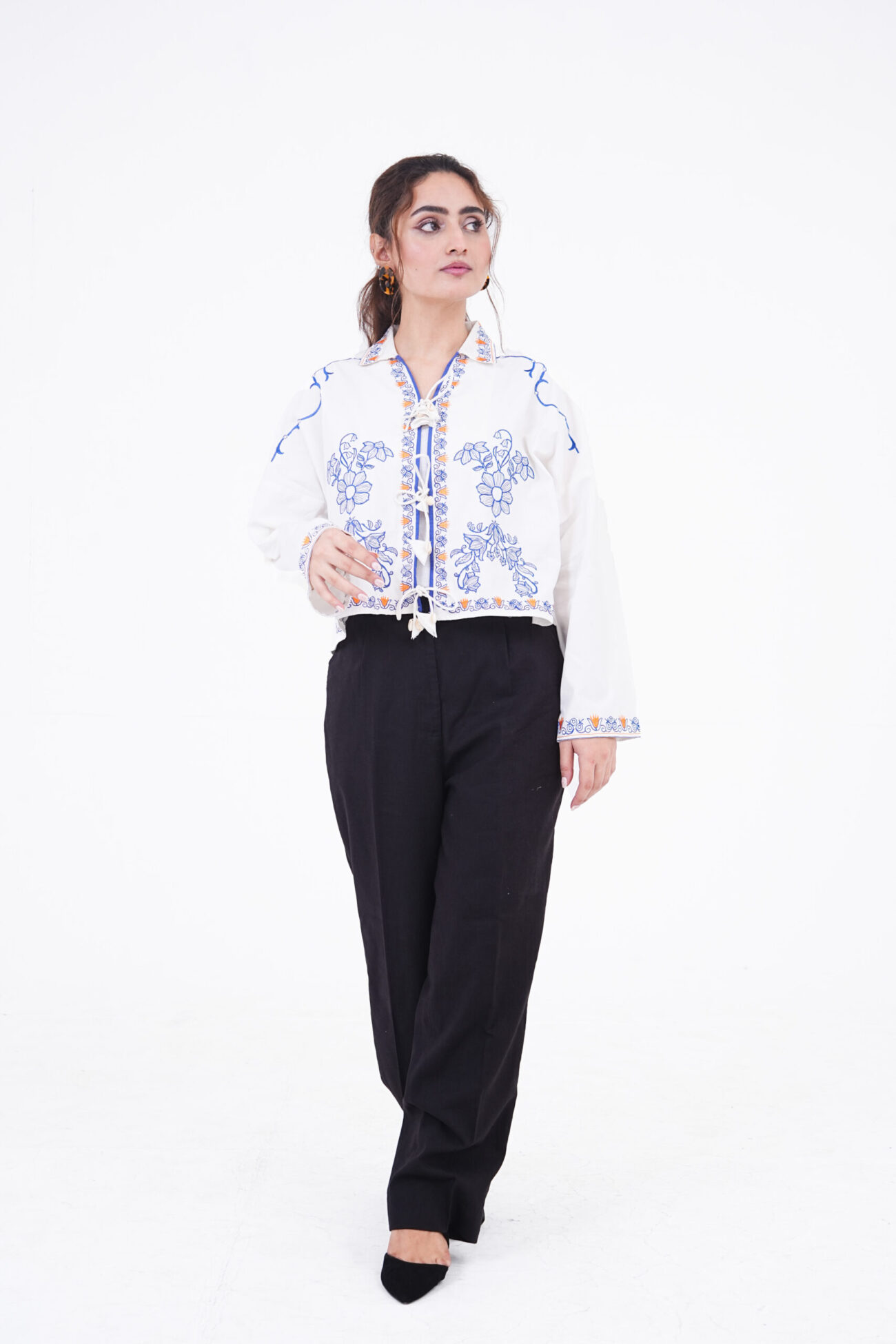 White Embroidered Shacket